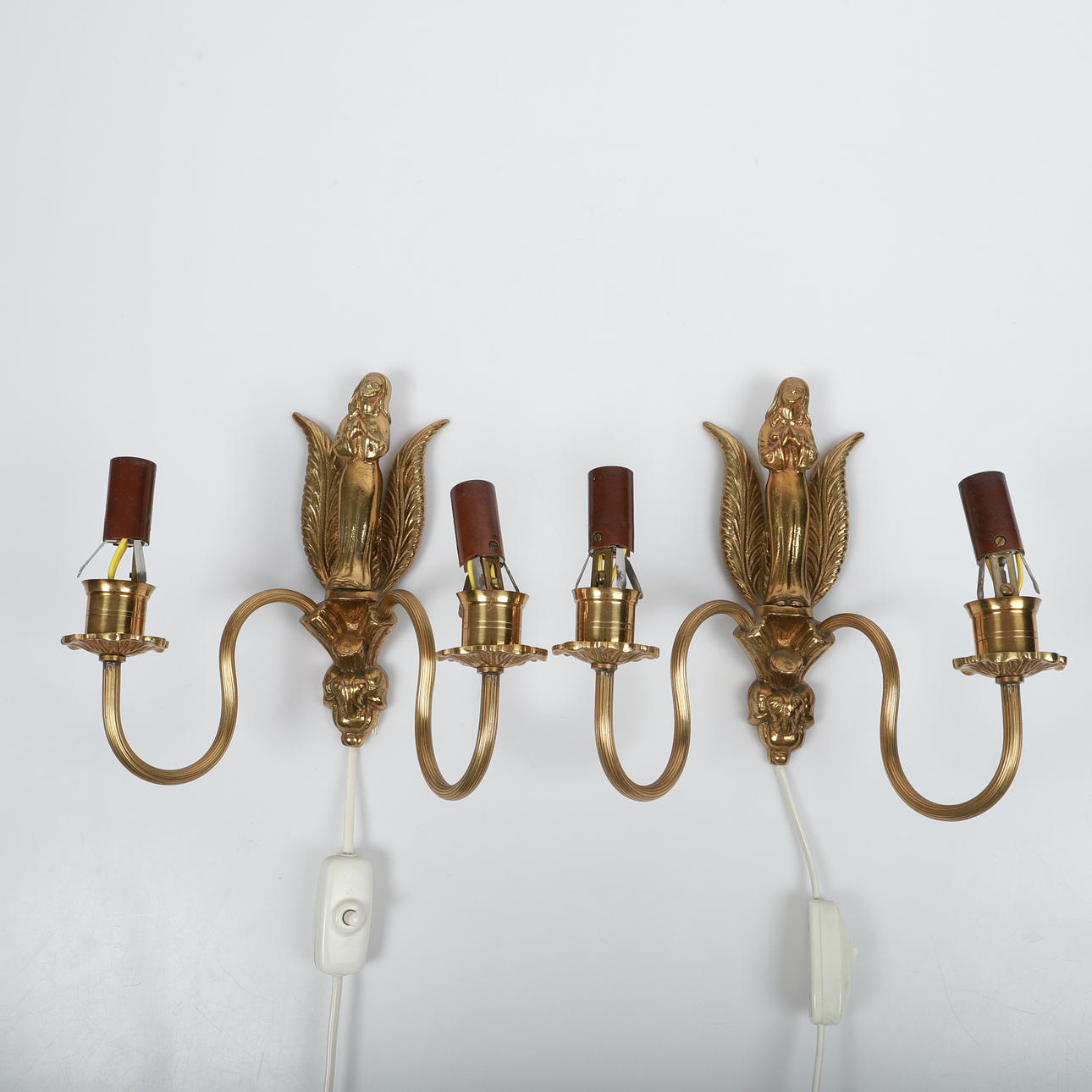 WALL SCONCES, 1 pair, brass, mid-20th century.