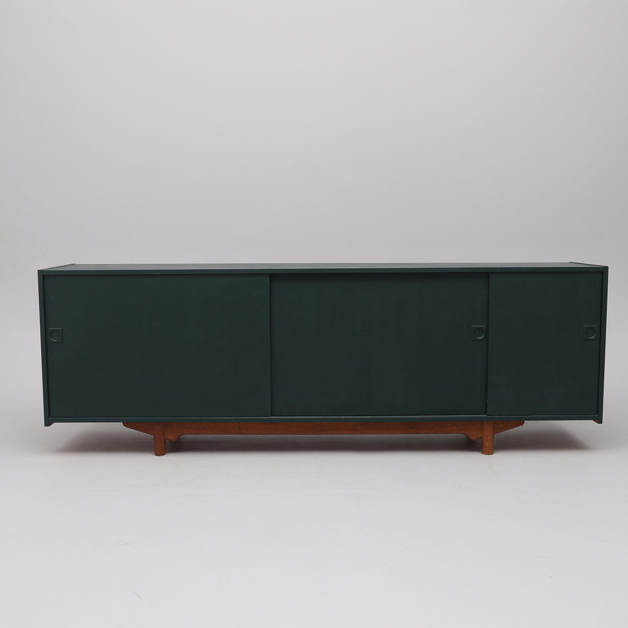 SIDEBOARD, GREEN-PAINTED TEAK, PROBABLY DENMARK, 1960s.