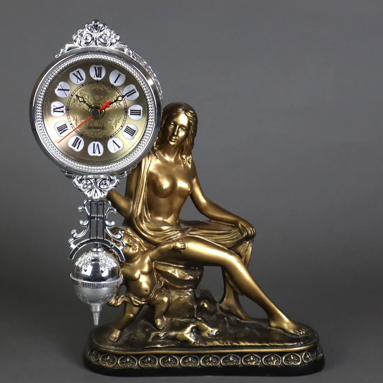 Figural TABLE CLOCK WITH SEATED FEMALE NUDE / VENUS.