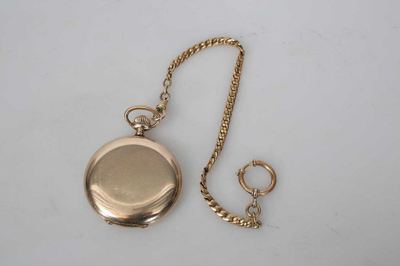RELOJ DE BOLSILLO CON CADENA, oro doble, Primo, 1900.