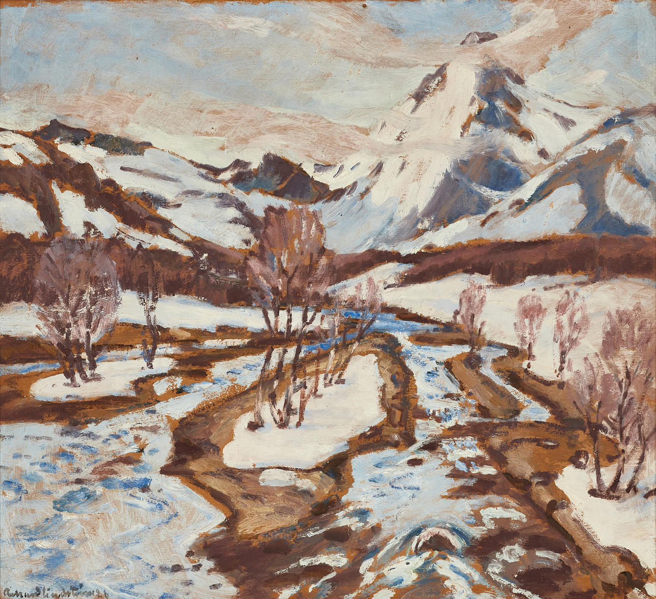 RIKARD LINDSTRÖM (1882-1942). "Fjället bakom Svolvaer i Lofoten", signerad, daterad -26, olja på pannå