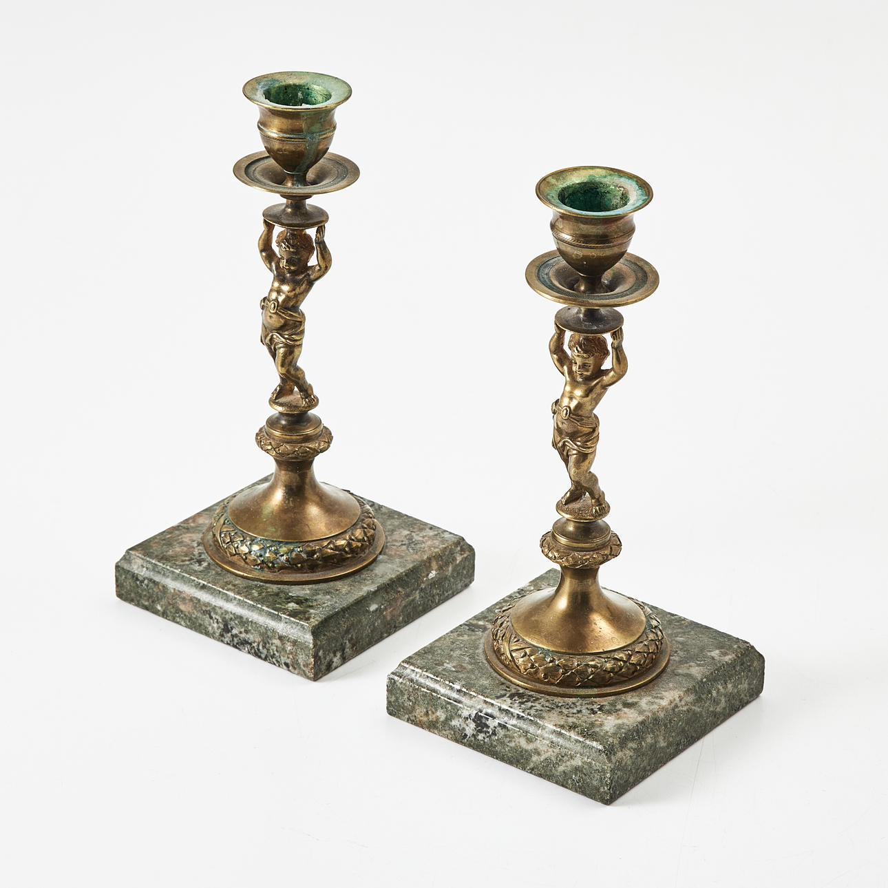 CANDLESTICKS, 1 pair, 19th century, bronze, marble base.