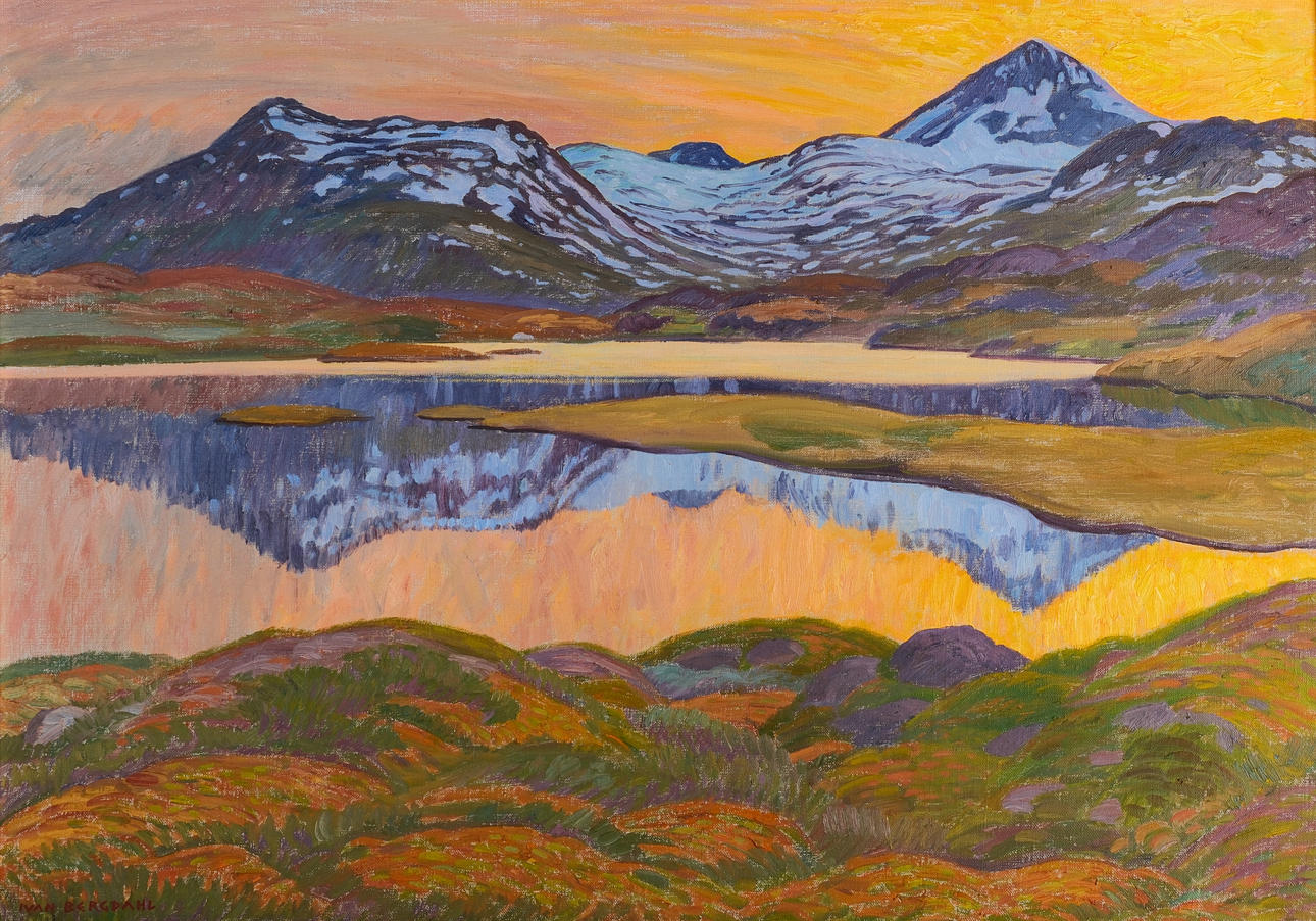 IVAN BERGDAHL. "Midnattsol, Guoletisjaure ", Olja på duk, signerad, 1985.