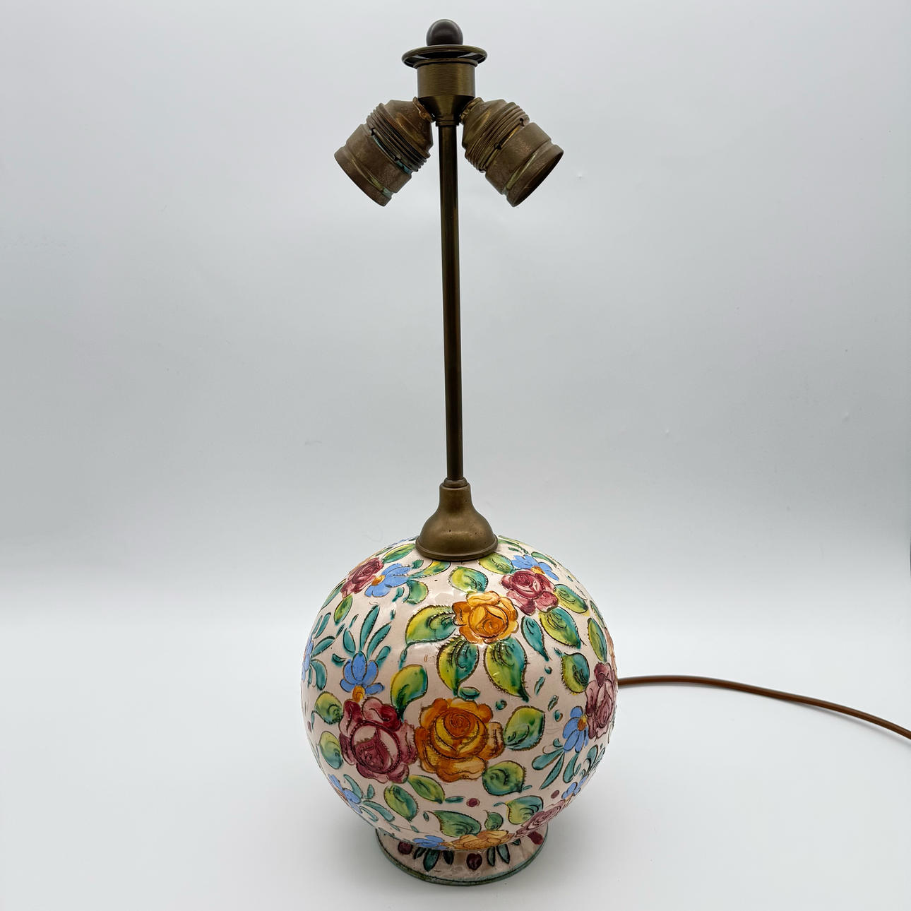 CERAMIC LAMP ITALY FLORAL DECOR.