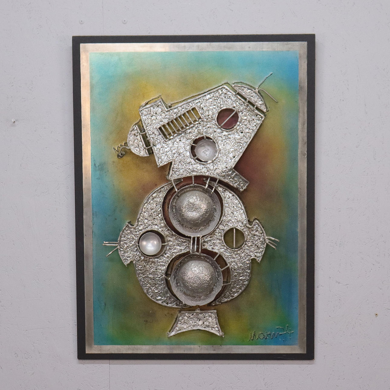 MARN JANEZ. wall relief, composition in metal, 1970s.