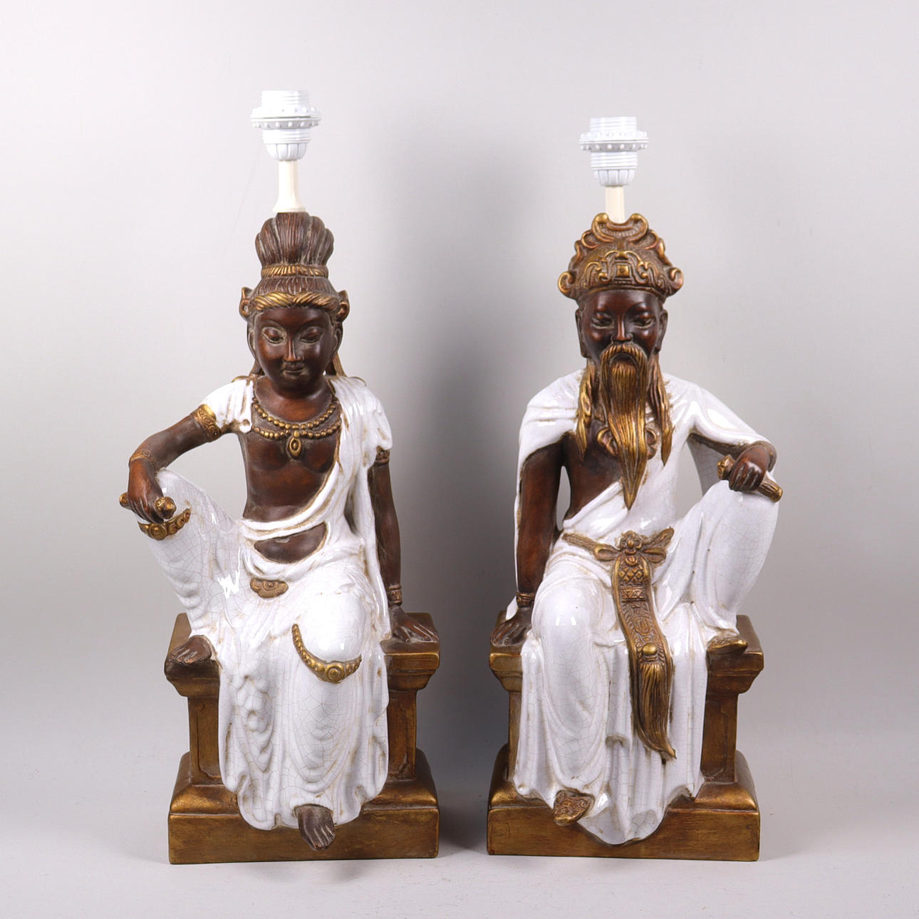 TABLE LAMPS, Oriental style, seated figures, ceramic, 1 pair.