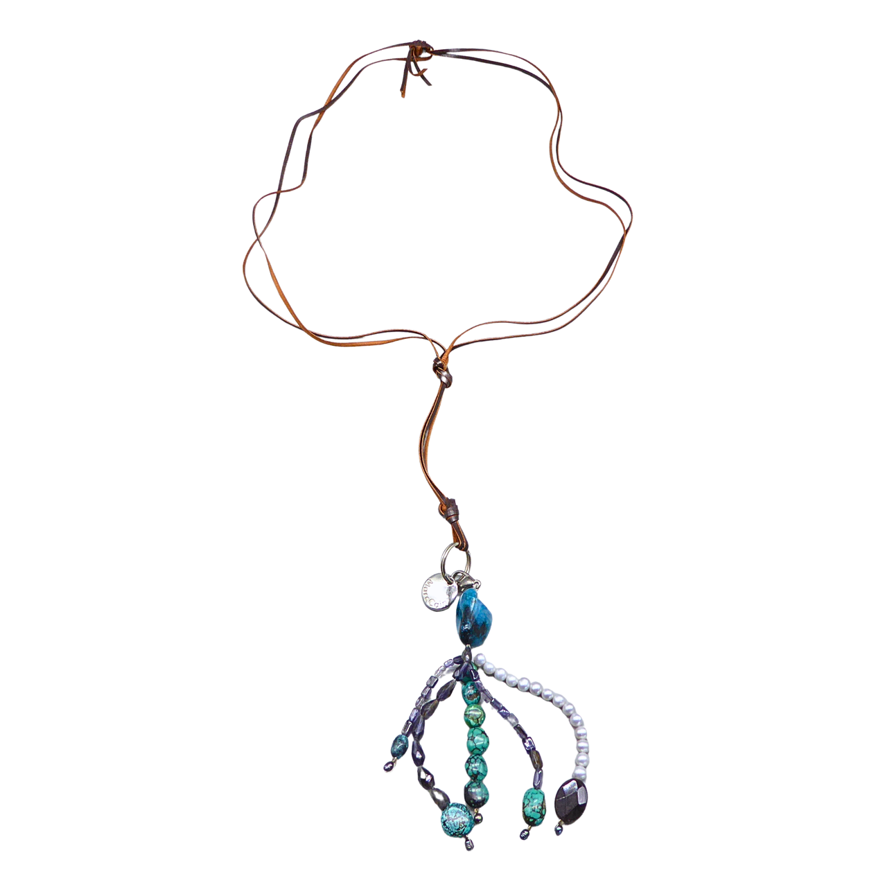 MARC CAIN LEATHER NECKLACE WITH BEAD PENDANT.