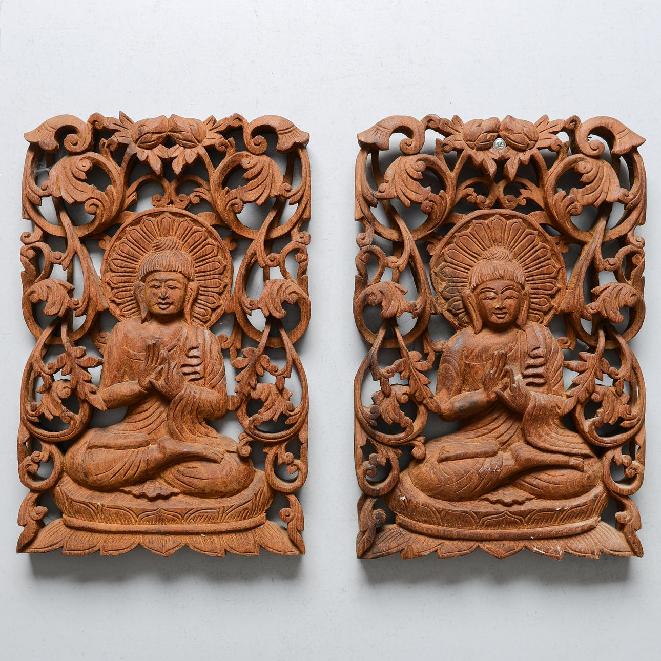 WALL RELIEF, 2 pcs, Buddha, probably Bali, 20th century.