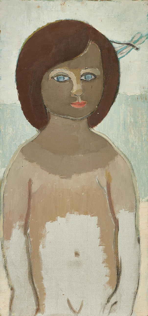 ARNE NYMAN (1918-1987). Tillskriven, Flicka med trollslända, olja på duk uppklistrad på pannå