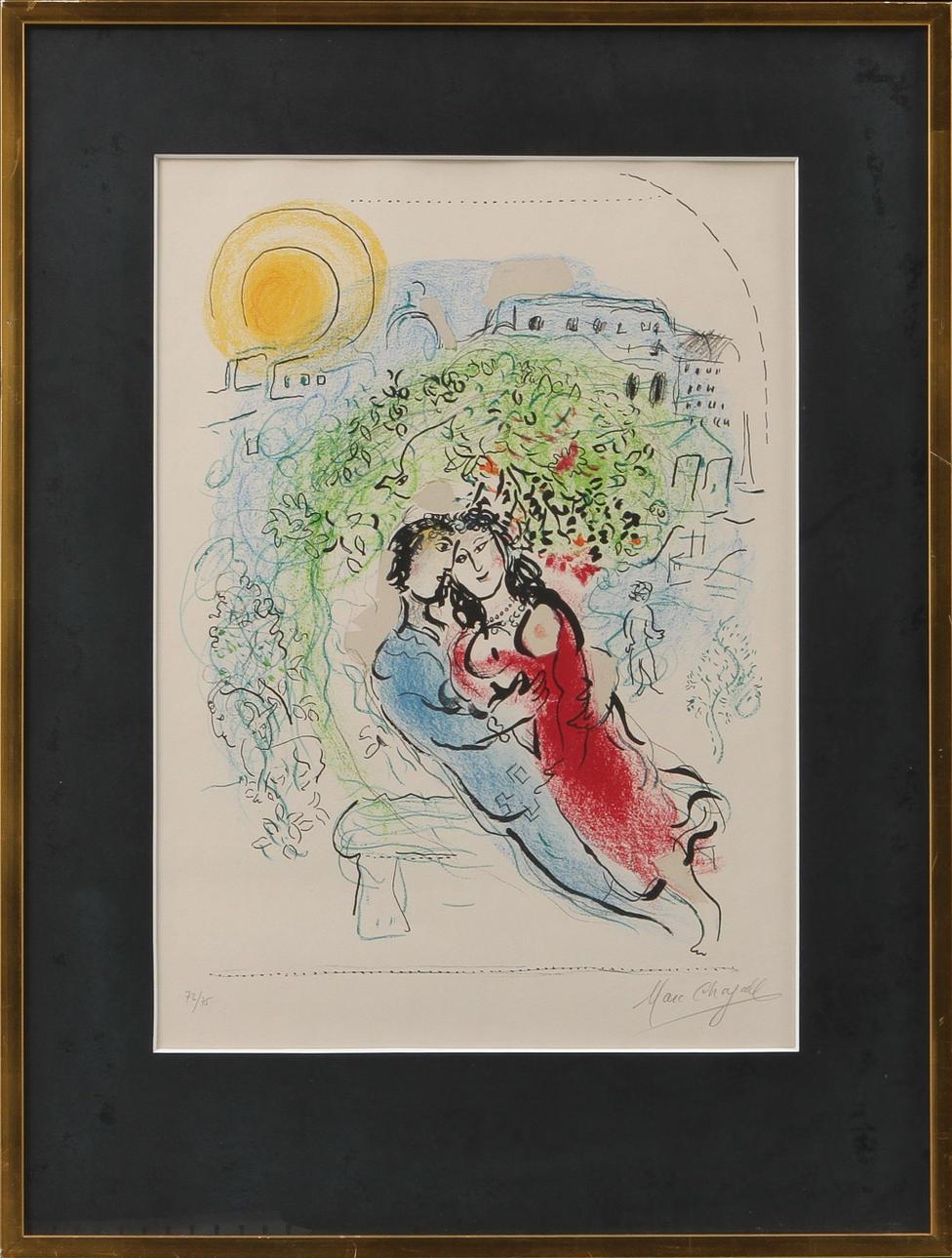MARC CHAGALL (1887-1985). "Le square de Paris". Färglitografi.