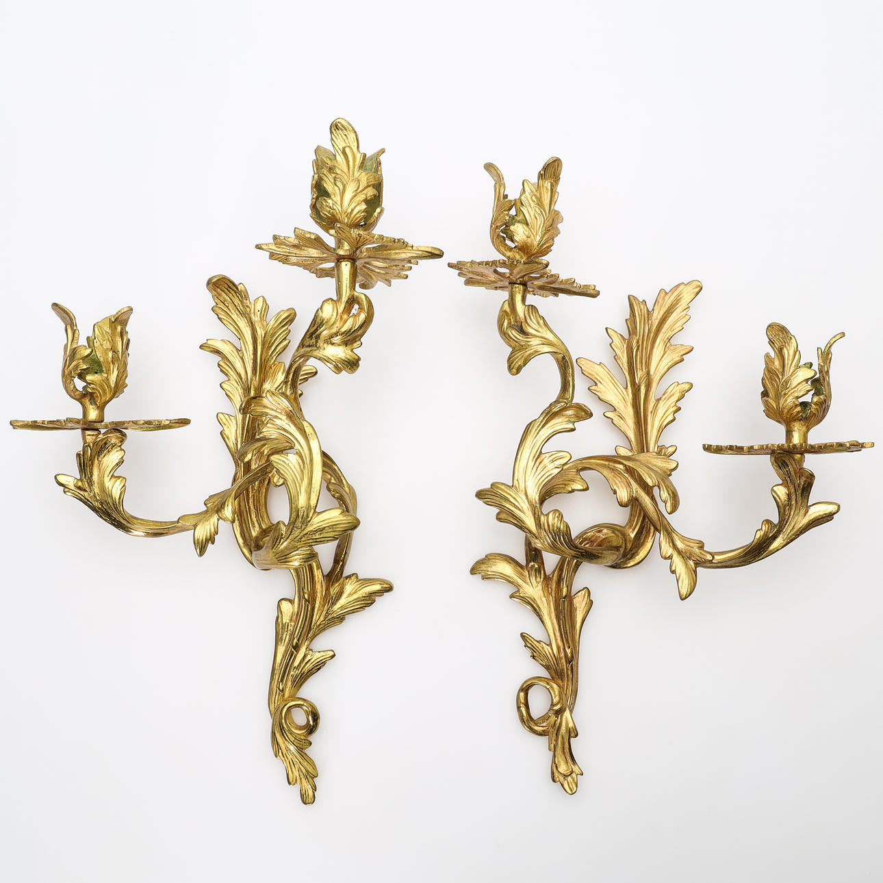 WALL SCONCES, a pair, for two candles, Rococo style, 20th century.