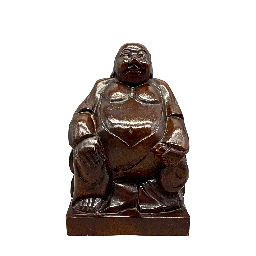 LARGE HAND-CARVED WOODEN BUDDHA STATUE.