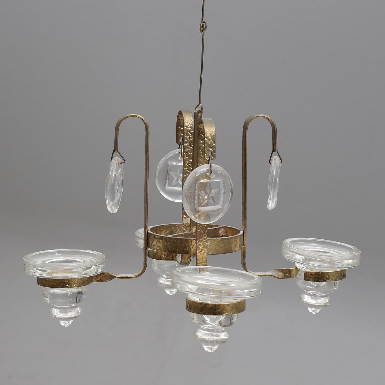 CHANDELIER, brass/glass.