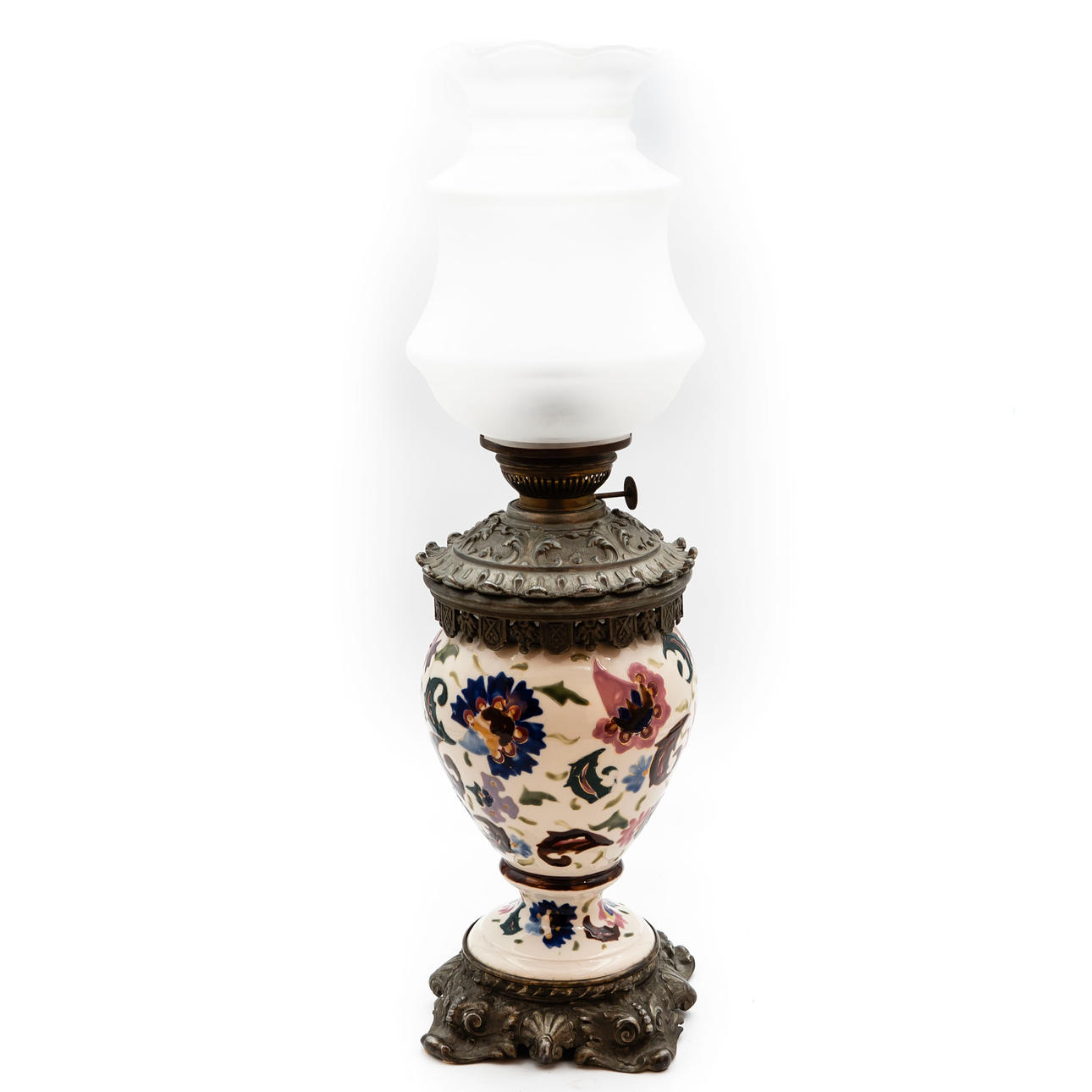 TABLE KEROSENE LAMP, Majolica, Probably Rörstrand.