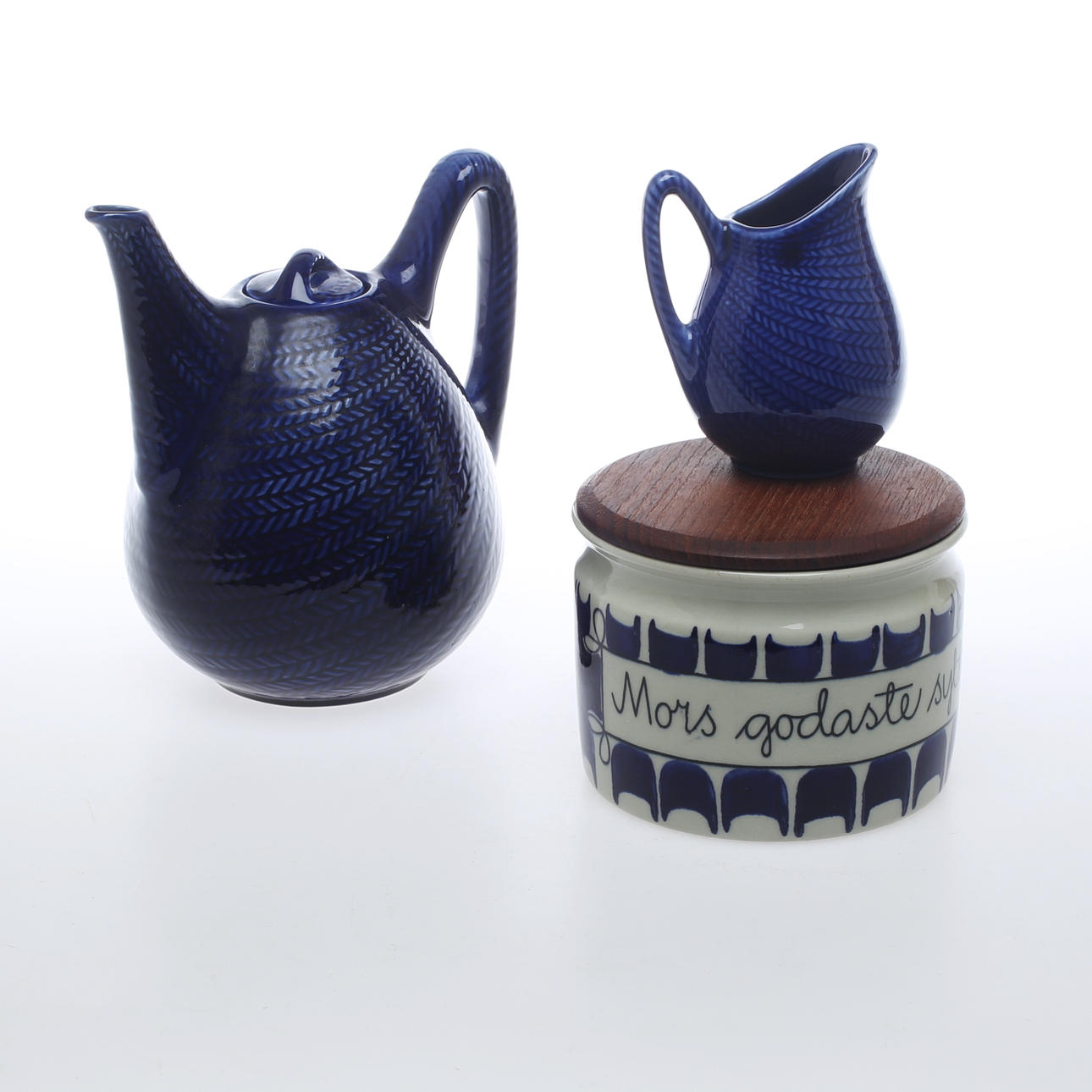 KAFFEKANNA, MJÖLKKANNA, "Blå eld" Hertha Bengtsson, SYLTBURK, Marianne Westman, Rörstrand.