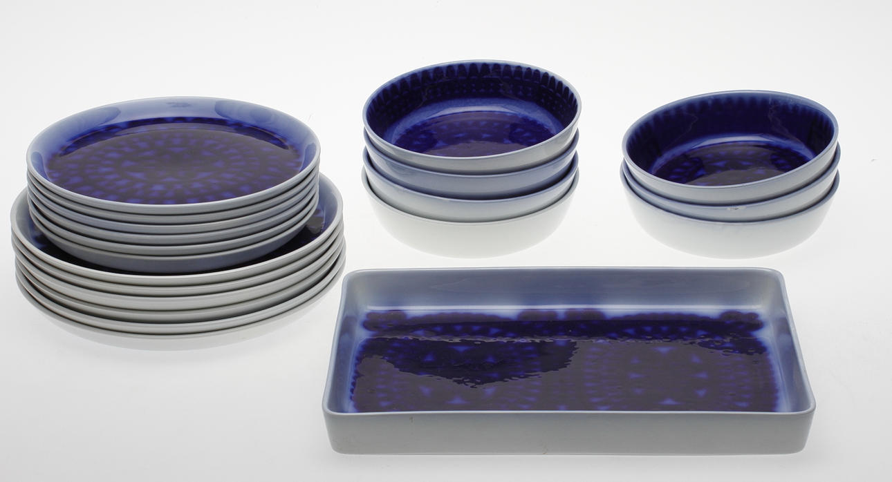 SERVISDELAR, flintgods, "Blå Husar", Stig Lindberg, Gustavsberg.