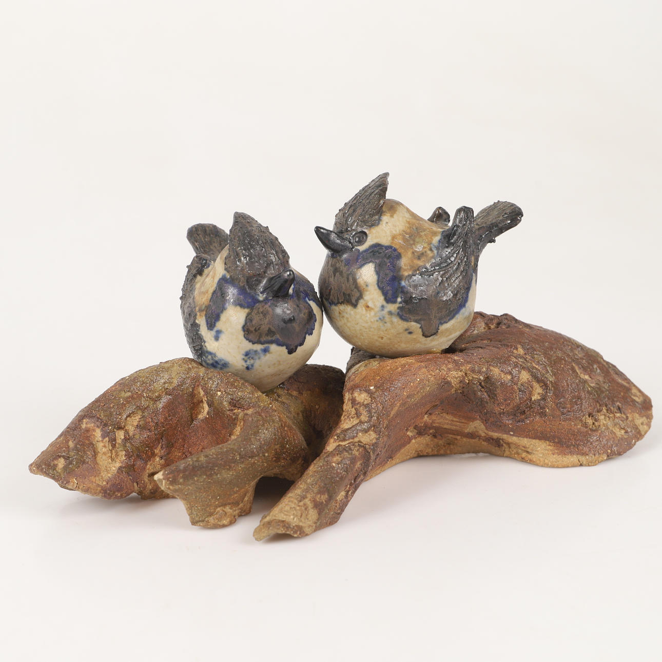FIGURINE, 2 birds on branch, ceramic, unsigned.
