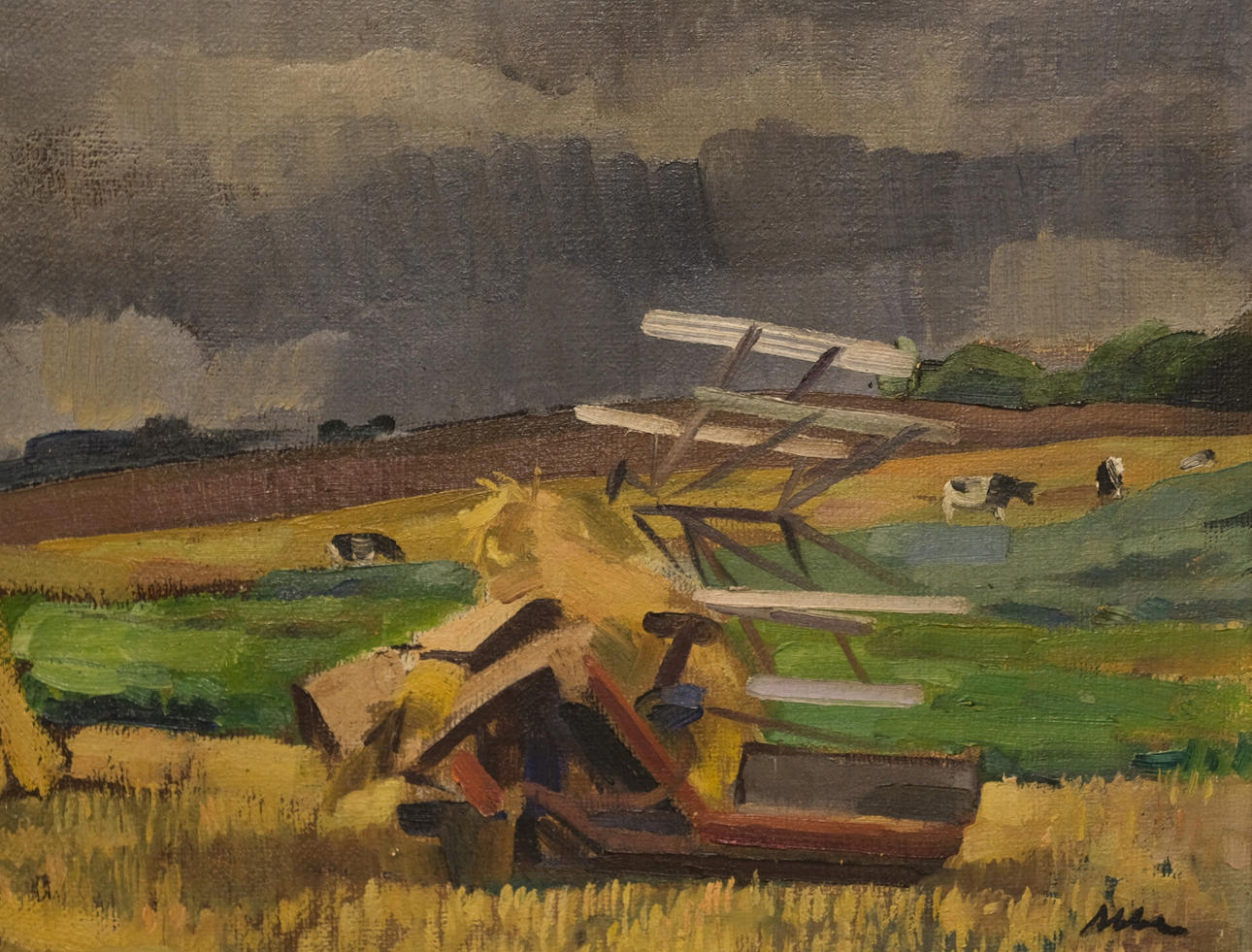 ALBERT ABBE. "HARVESTER", OIL ON CANVAS.