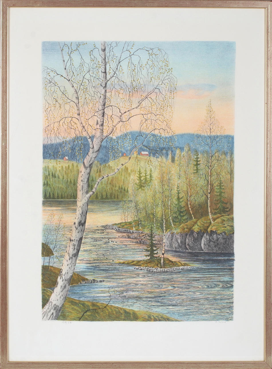 PER JULIUS. Lake landscape, colour lithograph, signed 128/275.
