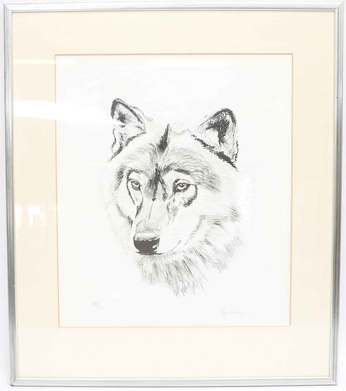 JAN WEBORG. Motif with wolf, colour lithograph, signed and numbered.