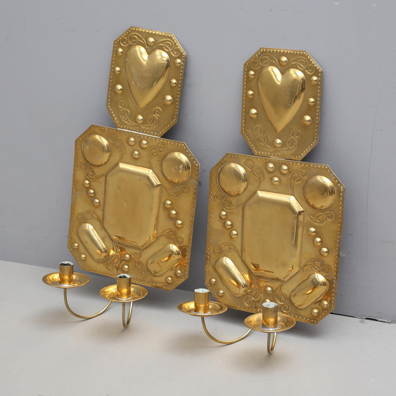 SCONCES, a pair, brass, Baroque style.