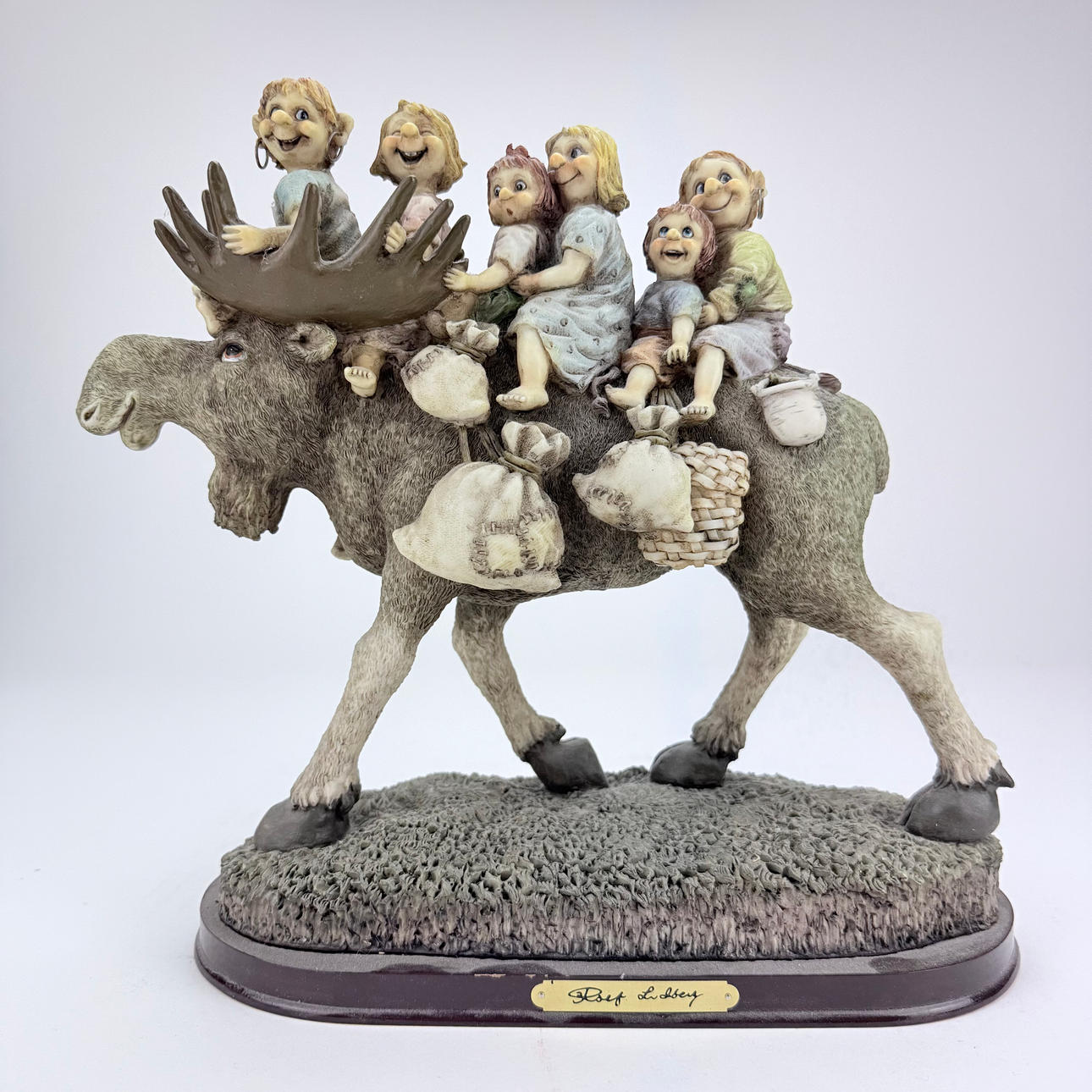 ROLF LIDBERG. Troll on moose. Sculpture, composition, marked with plaque.