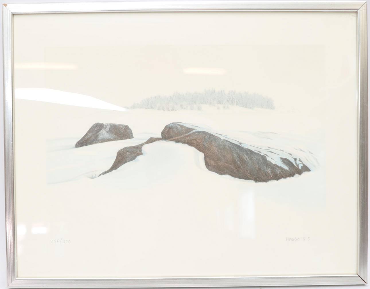 OIDENTIFIERAD KONSTNÄR. Winter landscape, colour lithograph, signed and numbered, dated 85.