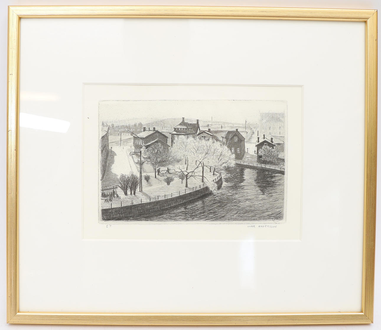 IVAR ANDERSSON. Cityscape, etching, signed.