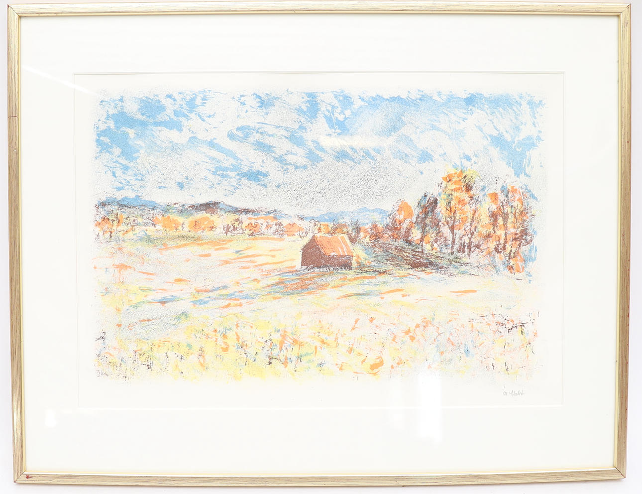 TOMAS HOLST. Landscape with house, colour lithograph, signed.