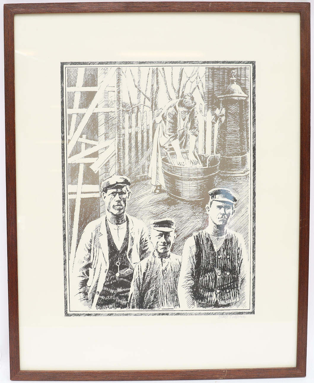 HANS TOLLSTEN. Composition with figures, lithograph, signed.