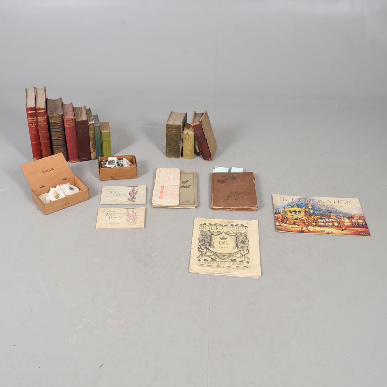 VARIOUS BOOKS, CIGARETTE CARDS & EPHEMERA.