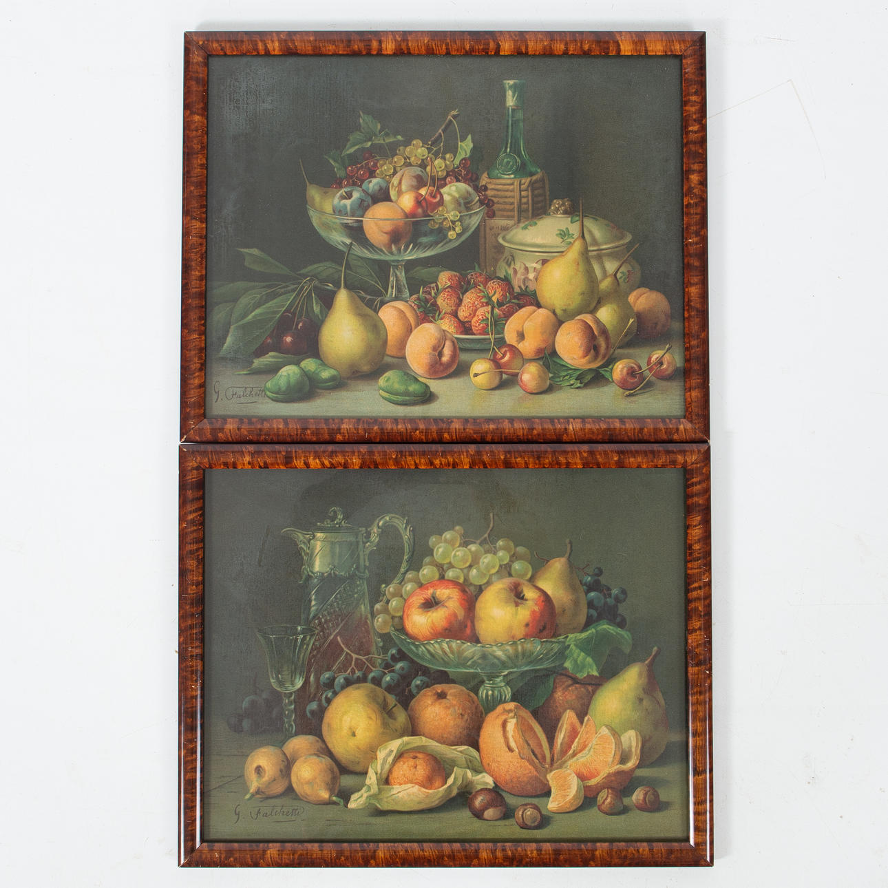 GIUSEPPE FALCHETTI. Oleograph, 2 pcs, still life.