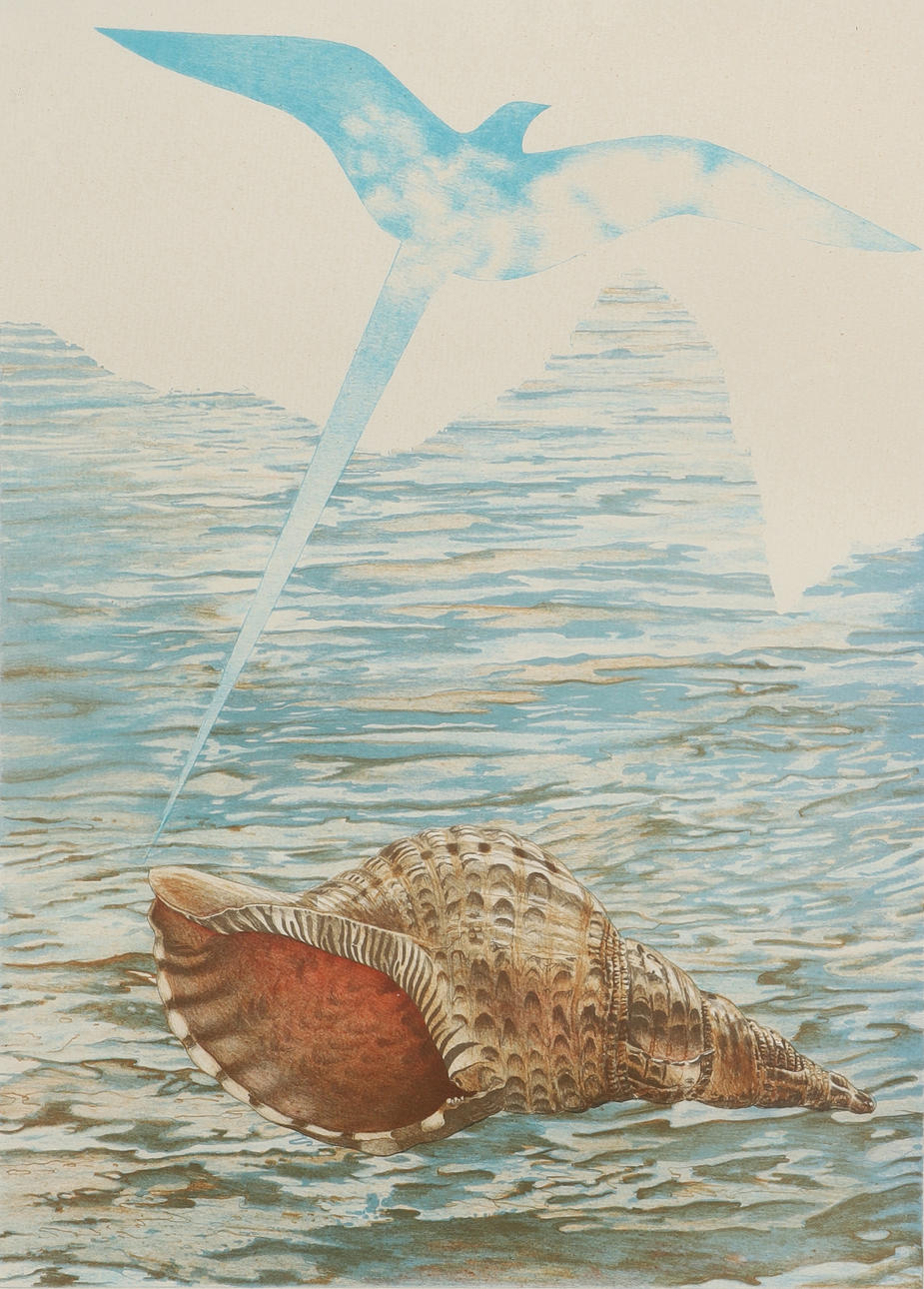 ANNIKA WIDE. Colour lithograph, "Ur-havets hemlighet....", signed and dated 77, numbered 291/315.