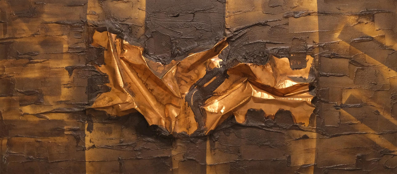 ALEXIUS HUBER. COPPER RELIEF WITH PAINTING, SIGNED.