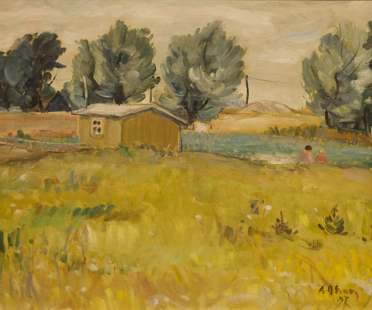 ANDERS OLSON. "BLOMMANDE FÄLT" (FLOWERING FIELD), OIL ON CANVAS.