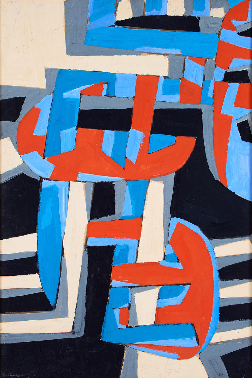 EINAR LYNGE-AHLBERG. Composition in blue and red.