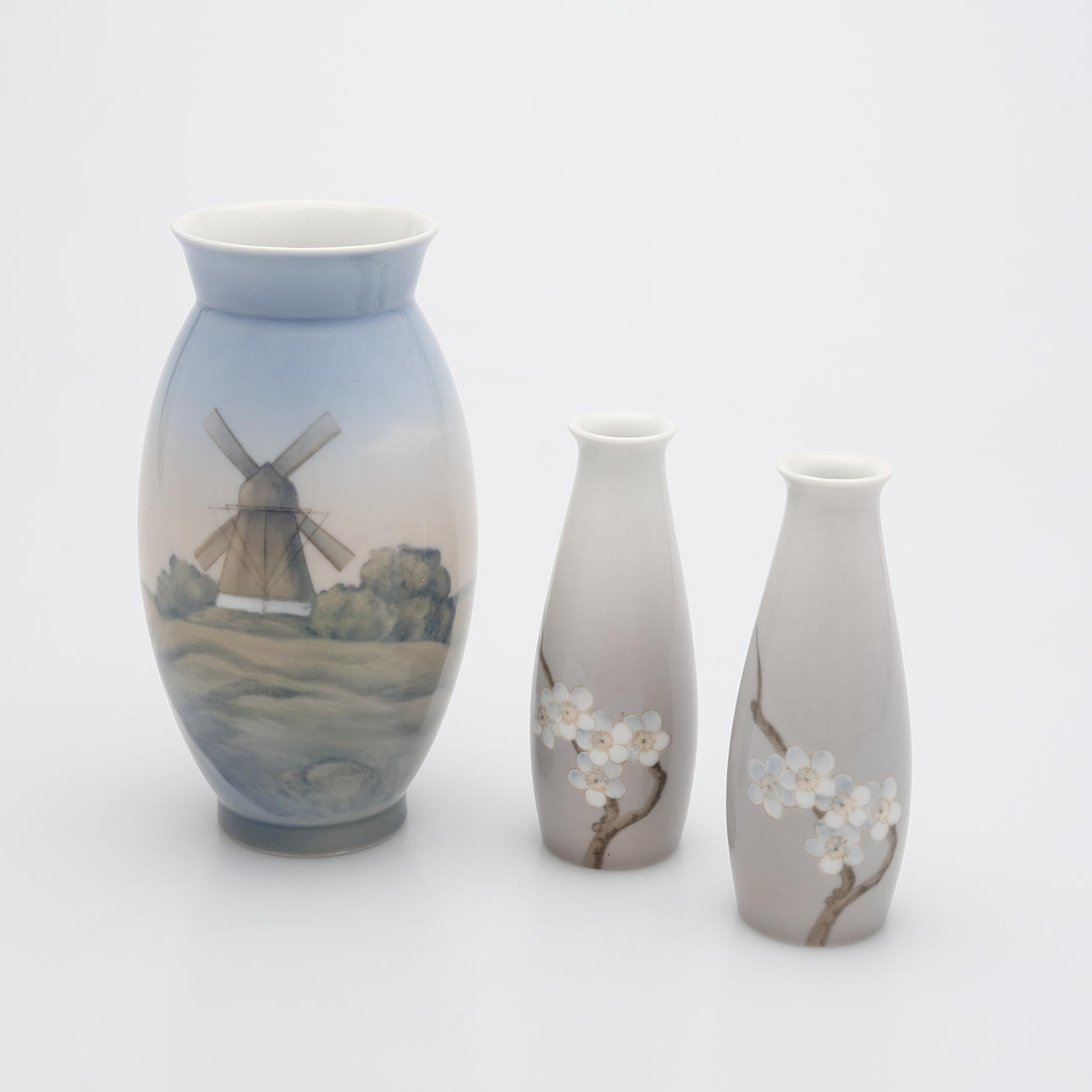 VASES, 3 PCS, BING & GRÖNDAHL, DENMARK.