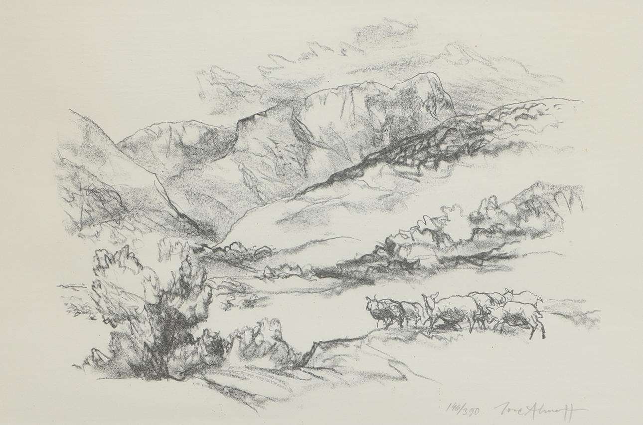 TORE  AHNOFF. Lithograph, "Får", signed, numbered 146/390.