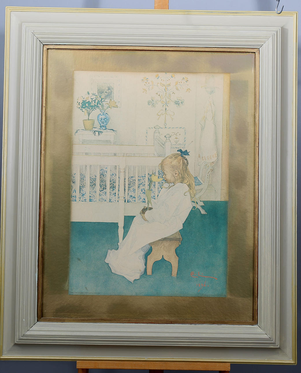 CARL LARSSON. Reproduktion, "I nattskjortan- Lisbeth med gul tulpan", 1900-talets andra hälft.