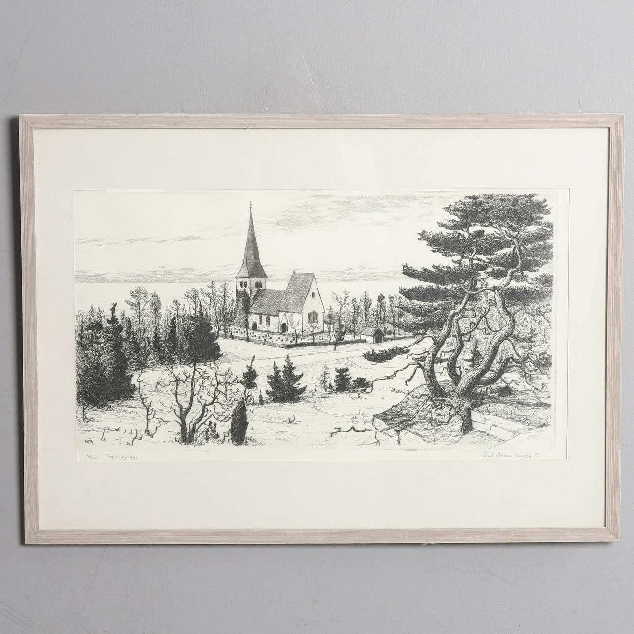ERIK OLSSON SANDA, Etching, "Fröjel kyrka" signed and dated -71.