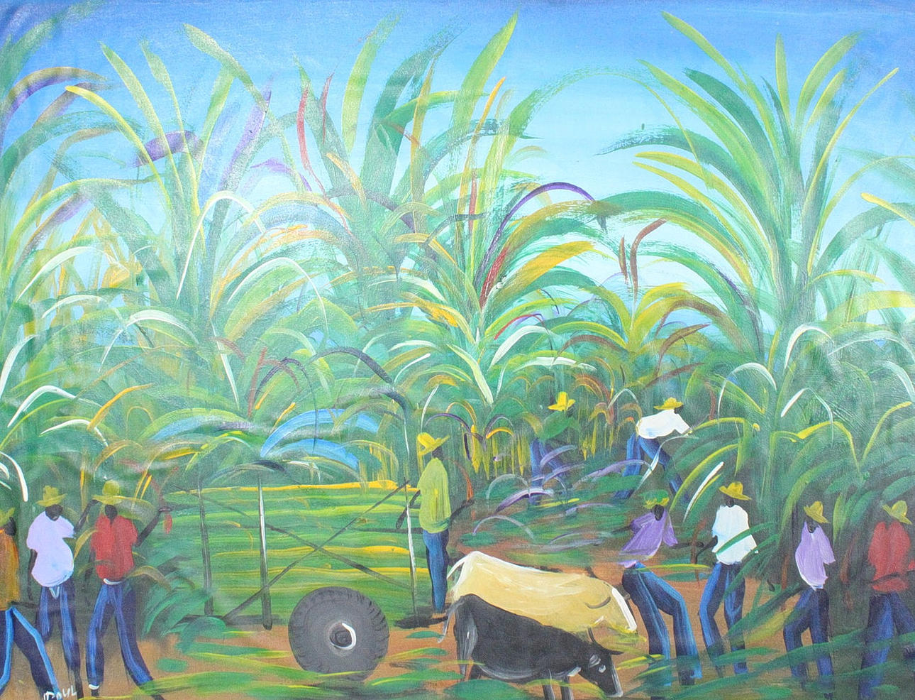 Unknown artist, oil on panel, ''Harvesters''.