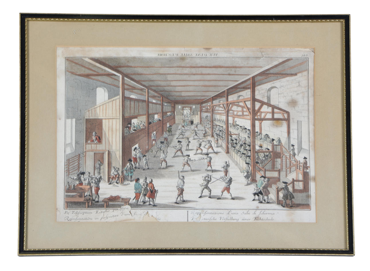 AN 18TH CENTURY HAND COLOURED ENGRAVING.