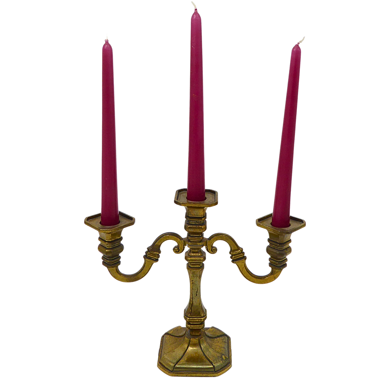 THREE-LIGHT BRASS TABLE CANDELABRA.