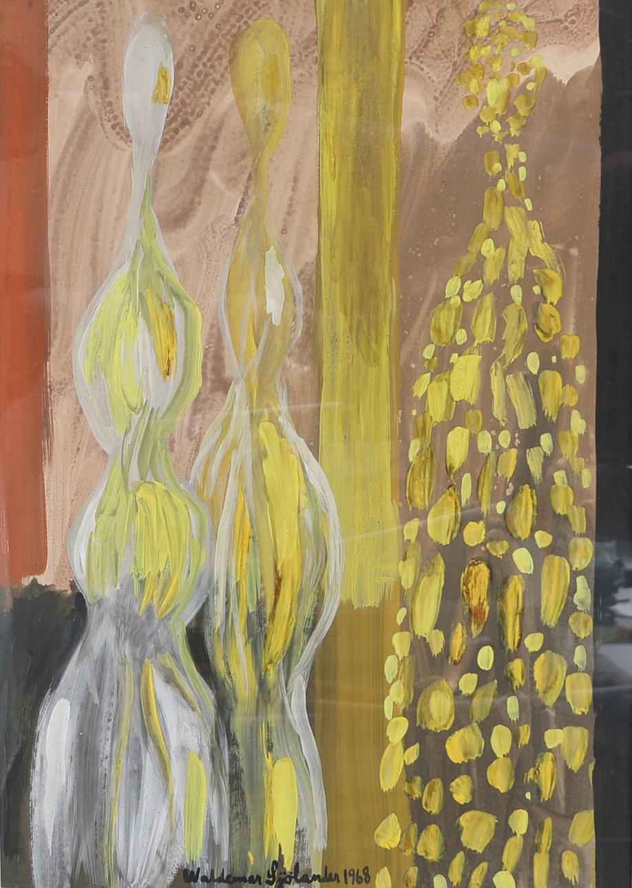 WALDEMAR SJÖLANDER. Gouache, figurative scene, signed and dated 1968.
