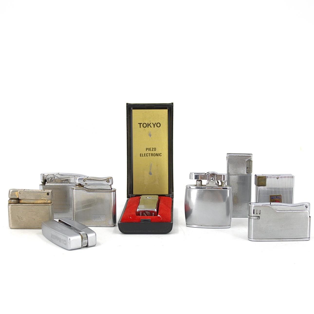 LIGHTERS, 9 pcs. metal, 1950s-70s.