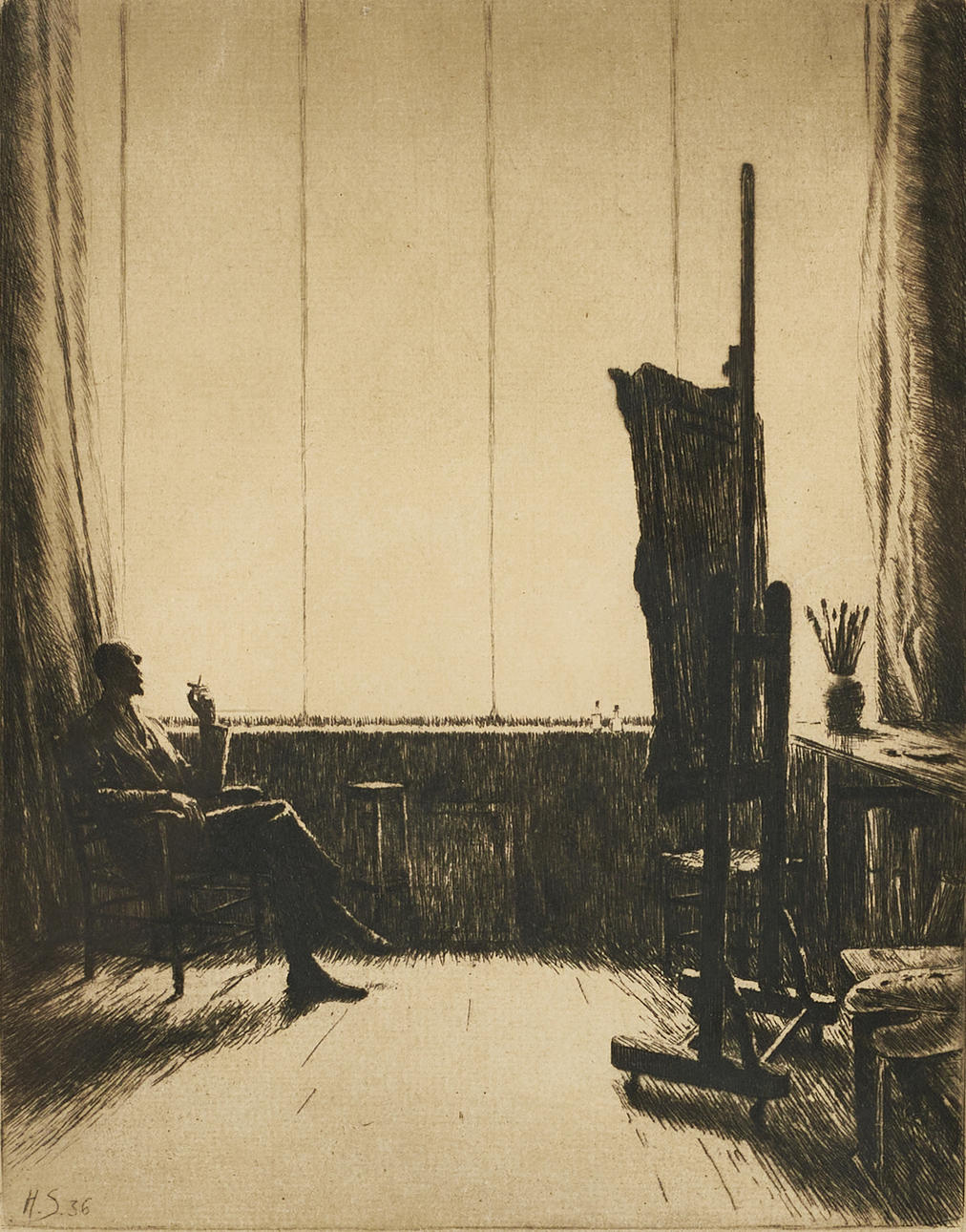 HARALD SALLBERG (1895-1963). "Meditation" signerad och daterad 1936, etsning