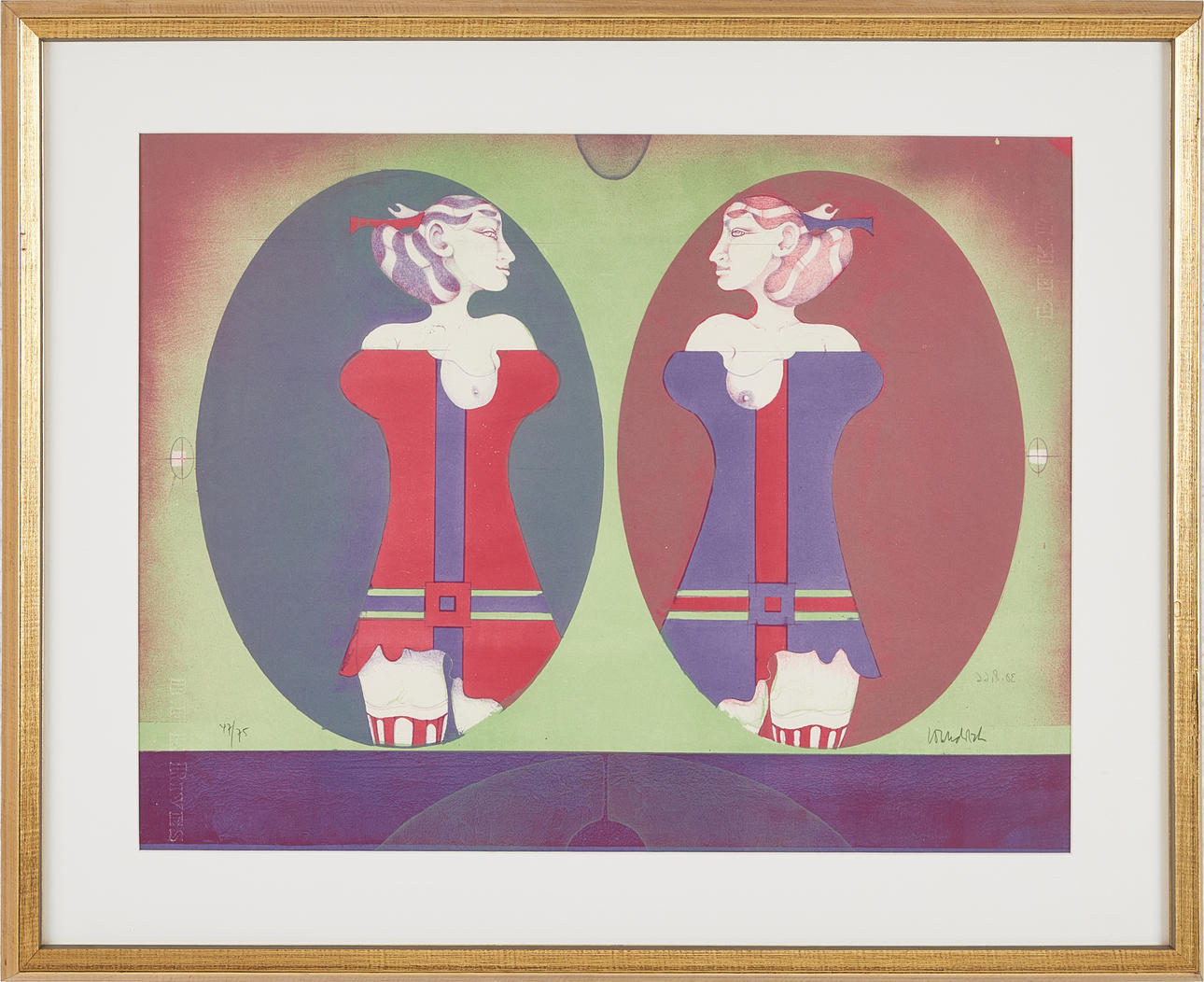 PAUL  WUNDERLICH. "Two Sisters", colour lithograph, signed Wunderlich, numbered 47/75.