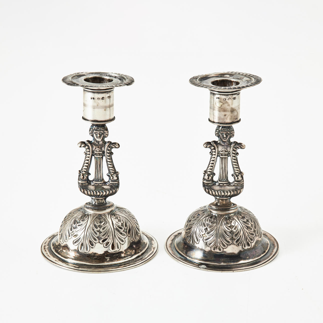 CANDLESTICKS, a pair, silver, Karl Johan, Sweden 1845.