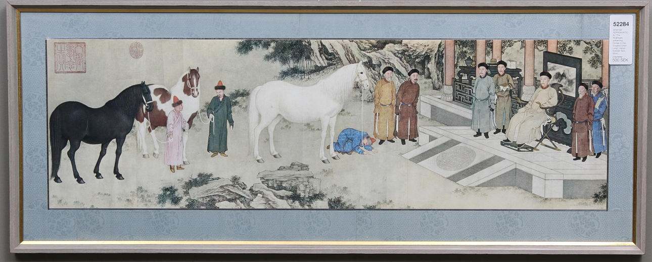 GRAFISK REPRODUKTION, "The Kirghisges presenting Horses to the Emperor Chien Lung". Inköpt Svenskt Tenn, Sthlm.
