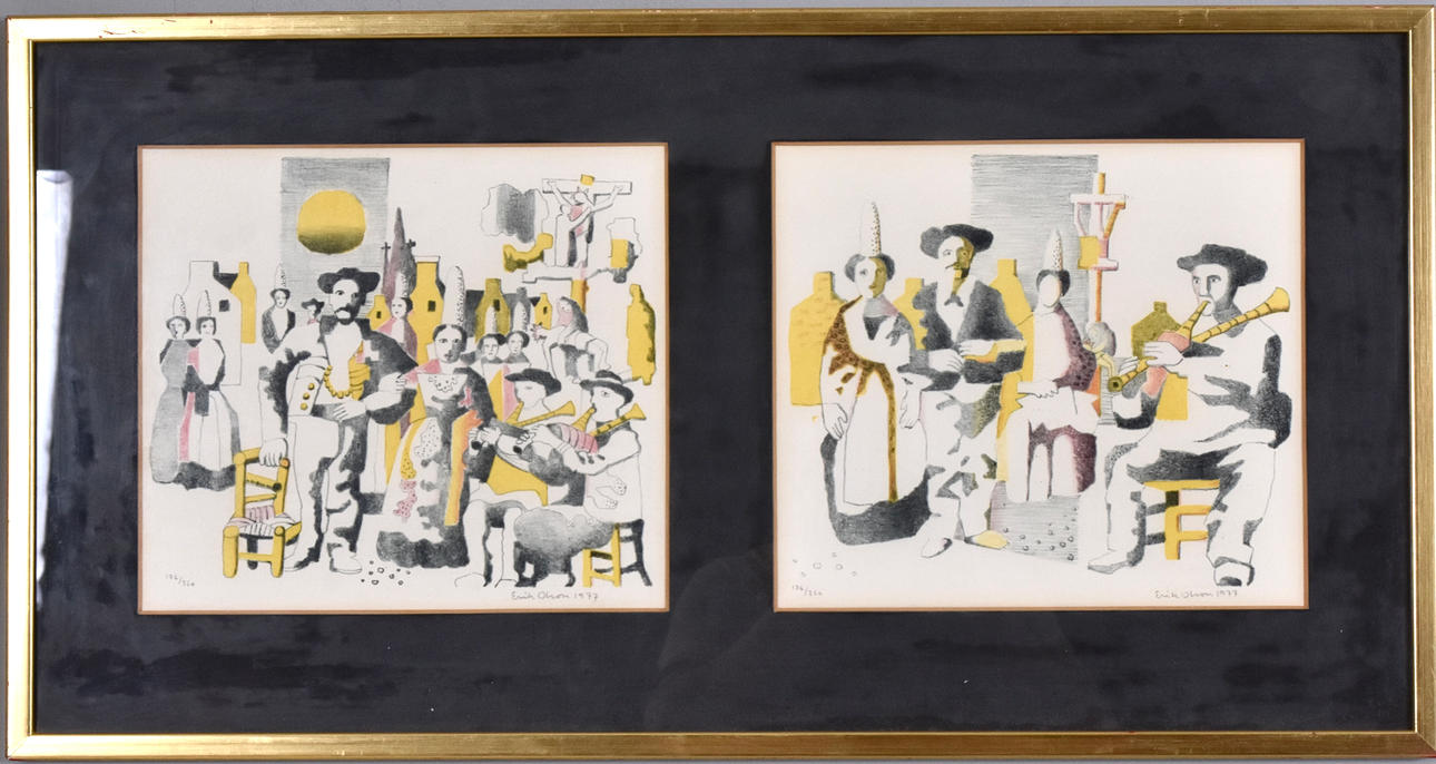 ERIK OLSON. Colour lithographs, 2 pieces, framed together.